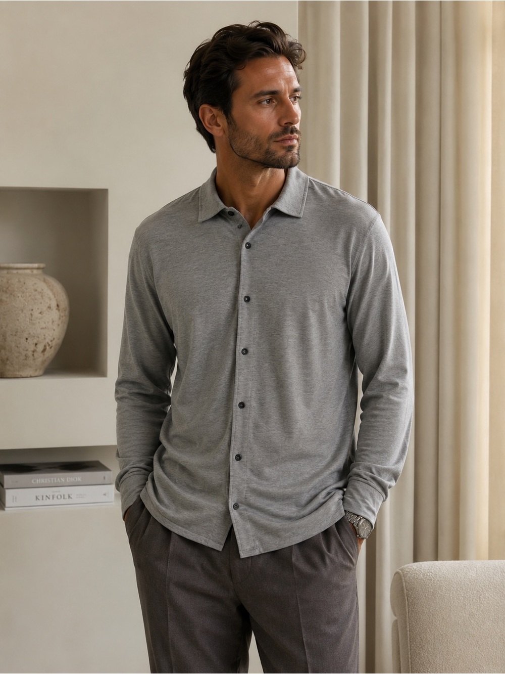 Cremieux Extra Soft Knit Button Front Shirt Gray Long Sleeve Men’s XL